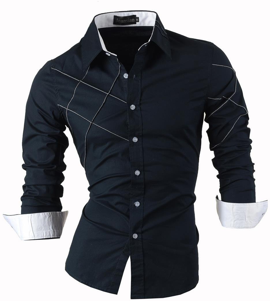 jeansian Herren Freizeit Hemden Shirt Tops Mode Langarmlig Men's Casual Dress Slim Fit 2028_DarkBlue_XXL