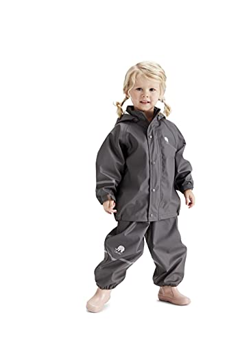 Celavi Kinder Unisex Regen Anzug, Jacke und Latzhose mit Hosenträgern, Alter 3-4 Jahre, Größe: 100, Farbe: Grau, 1145