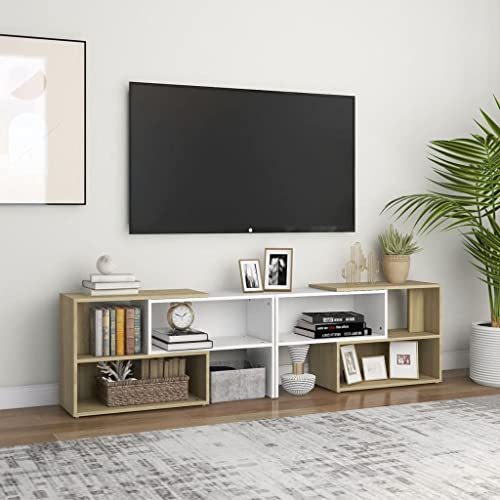 Eckschrank für Fernseher, Weiß und Eiche, Sonoma 149 x 30 x 52 cm, stabil + robust, funktionaler Stauraum