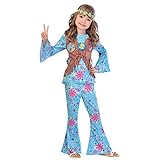 amscan 9903532 Blau Floral Hippie Kostüm mit Weste und Blume Kopfbedeckung - Alter 6-8 Jahre - 1 Stück