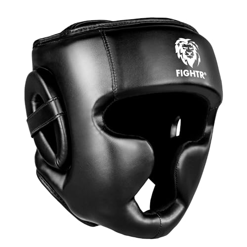 FIGHTR® Kopfschutz mit bestem Sitz für maximalen Schutz | Boxhelm für Sparring | Verstellbare Größe für Boxen, MMA, Muay Thai, Kickboxen & Kampfsport (Schwarz, L/XL)