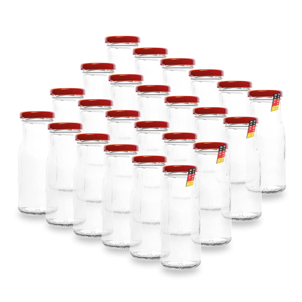 24 Leere Flaschen, kleine Glasflaschen 150 ml weiß TO43 mit roten Verschluss