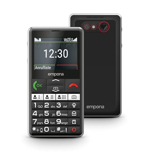 emporiaPURE-LTE, Seniorenhandy 4G, Tastenhandy ohne Vertrag, Mobiltelefon mit Notruftaste, Schwarz