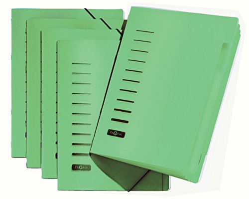 5 Stück Pagna Ordnungsmappe 6-teilig aus PP, Eckspanngummi, farbiger Registerkarton [ grün ]