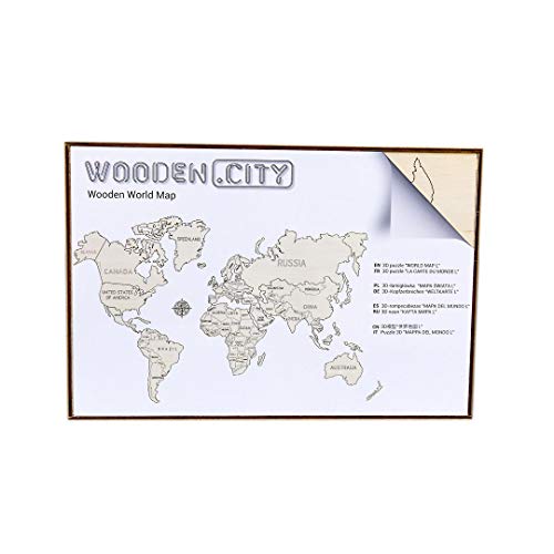 Weltkarte Holz XL 120 x 80 cm by Wooden.City | Die hölzerne Weltkarte mit gravierten Landesgrenzen | Holz Puzzle