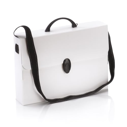 Favorit Weißer Koffer aus Polypropylen mit gepunktetem Schultergurt, Format 27 x 37,5 x 8 cm, mit abgerundetem Griff und schwarzem Verschluss, geeignet für 60 cm lange Reihen