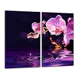 Gsmarkt Herdabdeckplatten Schneidebrett Set 2x30x52 Glasbild Orchidee