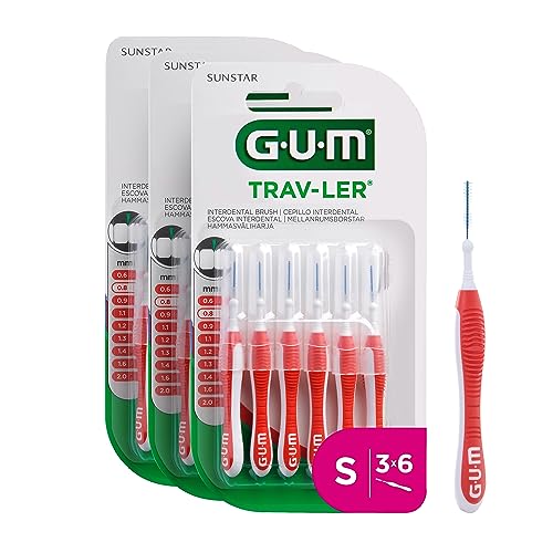 GUM TRAV-LER Interdentalbürsten | Zur gründlichen Reinigung aller Zahnzwischenräume | Biegbarer Hals | Zahnreinigung und Plaqueentfernung | 3 x 6 Stück (ISO Größe 1, 0.8mm)