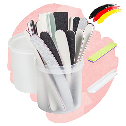 Nageldesign Set - Feilen Gerade Gebogen + Premium Buffer + 2 Boxen Aufbewahrung - 20 Teile