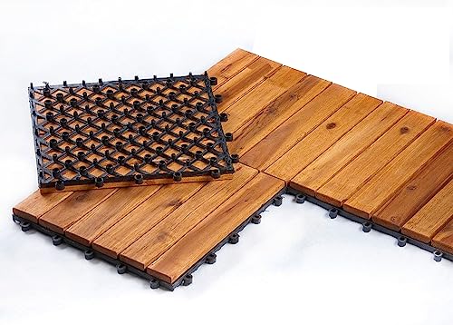 BURI Holzfliesen Terrassenfliesen 1m² 2m² 3m² Fliesen Holz Mosaik 30x30 cm - Balkonfliesen wetterfest aus Akazienholz hochwertig mit Stecksystem Akazie Klicksystem für Terrasse Balkon (2m² - 22 Stk)