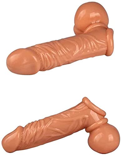 Silikon Penisverlängerung Sleeve Kondom mit Bondage Hodensack, Männlich Verzögerung Ejakulation Penishülle Realistische Groß Penismanschette Extender Sexspielzeug, 15CM