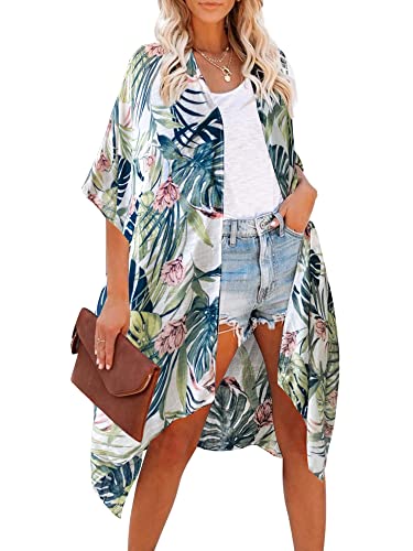 HIKARO Amazon-Marke Damen Kimono-Cardigan Pareo mit Blumenmuster, Boho-Bikini-Badebekleidung