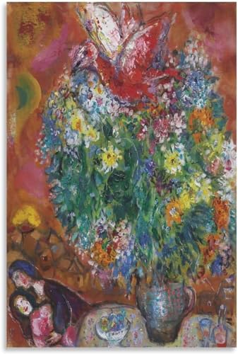 KEYGEM Blumen und Liebhaber von Marc Chagall Poster Marc Chagall Wandkunst Marc Chagall Drucke Retro Leinwand Gemälde für Zuhause Bild Dekor 50x70cm Kein Rahmen