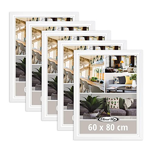 Close Up Bilderrahmen, Posterrahmen, 60 x 80cm, 5er Set - weiß, für großformatige Poster, PVC Scheibe
