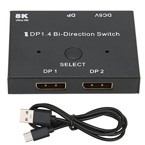 DisplayPort Switcher, DisplayPort Switch 2x1/1x2 DisplayPort Bidirektionaler Switcher Unterstützung 8K 30Hz 5K 60Hz 4K 120Hz/60Hz für Monitor Laptop Projektor TV PC Laptop Spielekonsole Etc