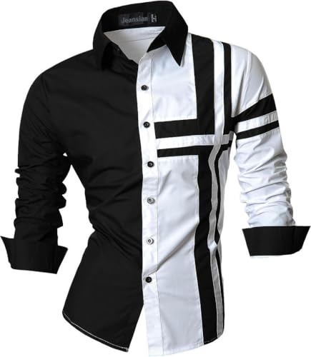 jeansian Herren Freizeit Hemden Shirt Tops Mode Langarmshirts Slim Fit Z014 White L