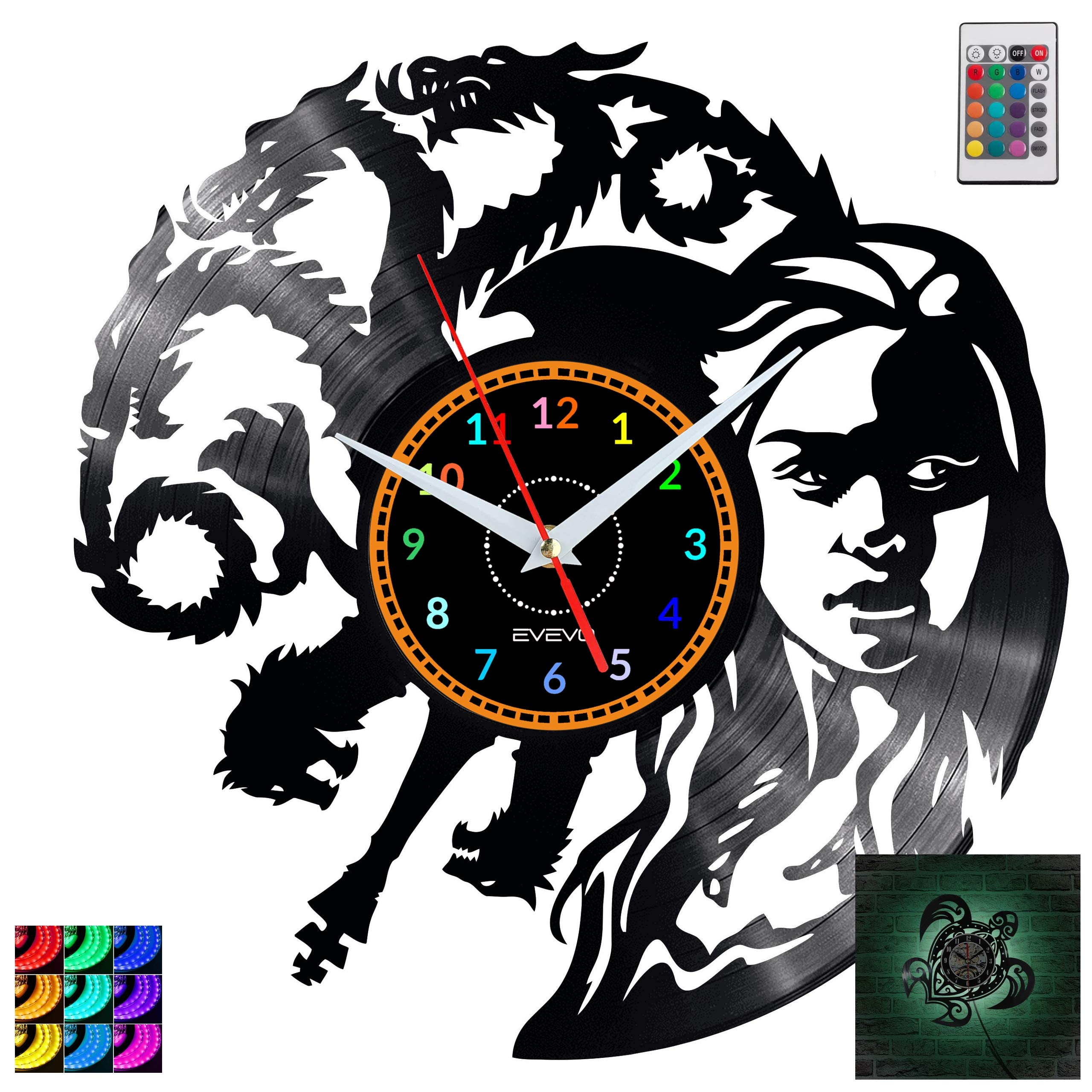 EVEVO Game of Thrones Wanduhr RGB LED Pilot Wanduhr Vinyl Schallplatte Retro-Uhr Handgefertigt Vintage-Geschenk Style Raum Home Dekorationen Tolles Geschenk Uhr