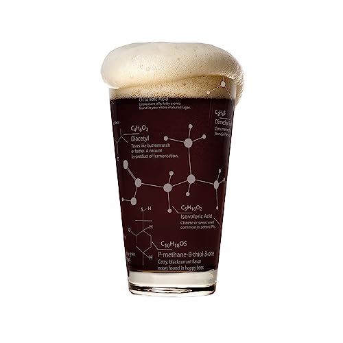 Greenline Goods Biergläser - 16 Unzen Pintglas (1 Glas) Wissenschaft der Bierglaswaren - Geätzt mit Bier & Hopfen-Chemie-Molekülen