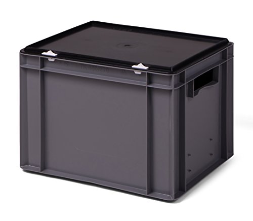 Euro-Stapelbox/Aufbewahrungsbox K-TK 4270-0, grau, mit schwarzem Verschluß-Deckel, 400x300x281 mm (LxBxH)