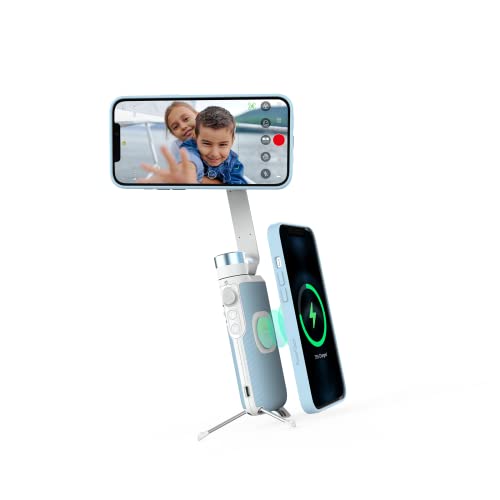 PowerVision S1 Magnetic Car Mount Kit Kompakter Smartphone Gimbal Stabilisator für iPhone Android Vlog Youtuber Stativ AI Tracking Selfie Powerbank Ladegerät Handy Ständer Reise Zubehör Blau