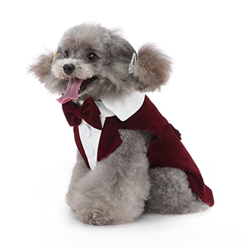 SUSOSU Hunde-Smoking-Welpen-Kleidung Modischer Anzug Fliege Hochzeitshemd Formelles Kleid Smoking-Krawatte Hunde-Fotoanzug,Rot,XS
