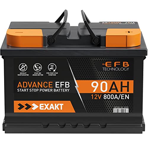 EXAKT EFB Batterie 90Ah 12V 800A/EN Start Stop Batterie ersetzt 70Ah 75Ah 80Ah Autobatterie Starterbatterie