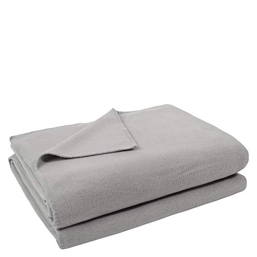 Soft-Fleece-Decke - Polarfleece-Decke mit Häkelstich - flauschige Kuscheldecke - 160x200 cm - 920 light grey mel. - von 'zoeppritz since 1828'