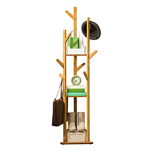 FUROMG 165cm Bambus Kleiderständer Bambus Garderobenständer Kleidderstange Regal mit Haken und Regalen