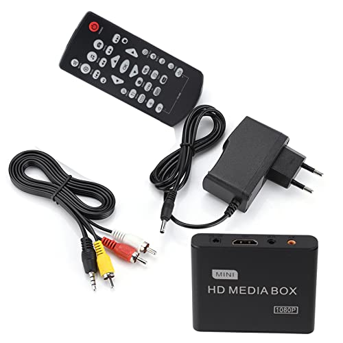 ciciglow Video Media Player, Full HD Mini Box Media Player mit USB-Lesefunktion, Mobile Festplatte, SD-Kartenunterstützung HDMI/YUV/AV-Ausgang 5-V-Stromversorgung für Den Zugriff auf Den(EU-Stecker)