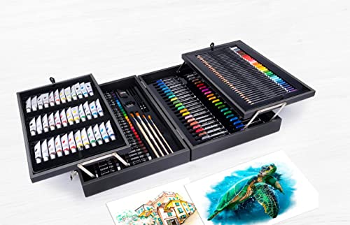 Kunst und Mal Kasten 174 teilig 31x45x9,8 cm Malkasten Stifte Wasserfarben Ölfarben Acrylfarben & Pinsel