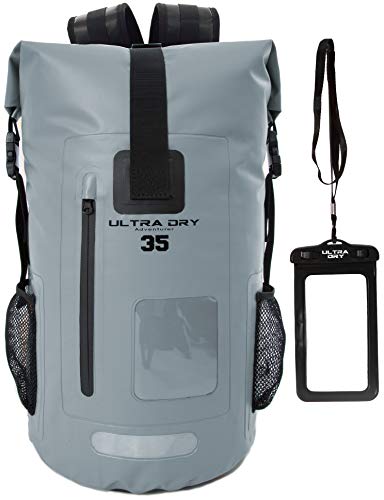 Premium 55L wasserdichter Dry Bag Rucksack, Sack mit Phone Dry Bag, perfekt für Bootfahren, Kajakfahren, Wandern, Kanufahren, Angeln, Rafting, Schwimmen, Camping, Snowboarden (Grau, 55 Liter)