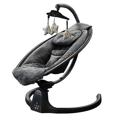 Deryan Elektrische Babywippe, Schaukelstuhl mit Bluetooth Funktion und Fernbedienung, verschiedene Funktionen, Grau/Schwarz