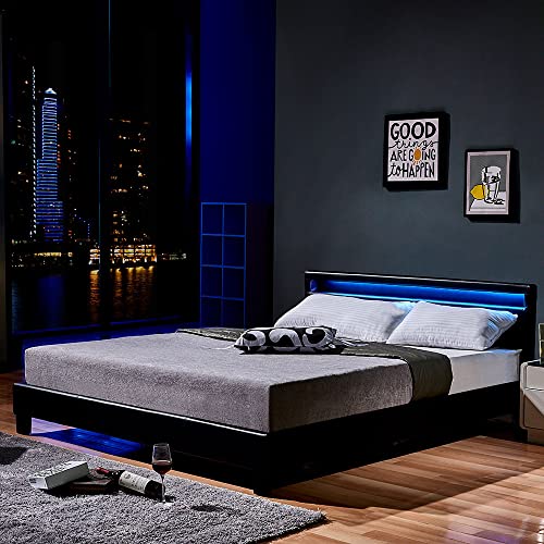 Home Deluxe - LED Bett Astro - Schwarz, 180 x 200 cm - inkl. Lattenrost I Polsterbett Design Bett inkl. Beleuchtung
