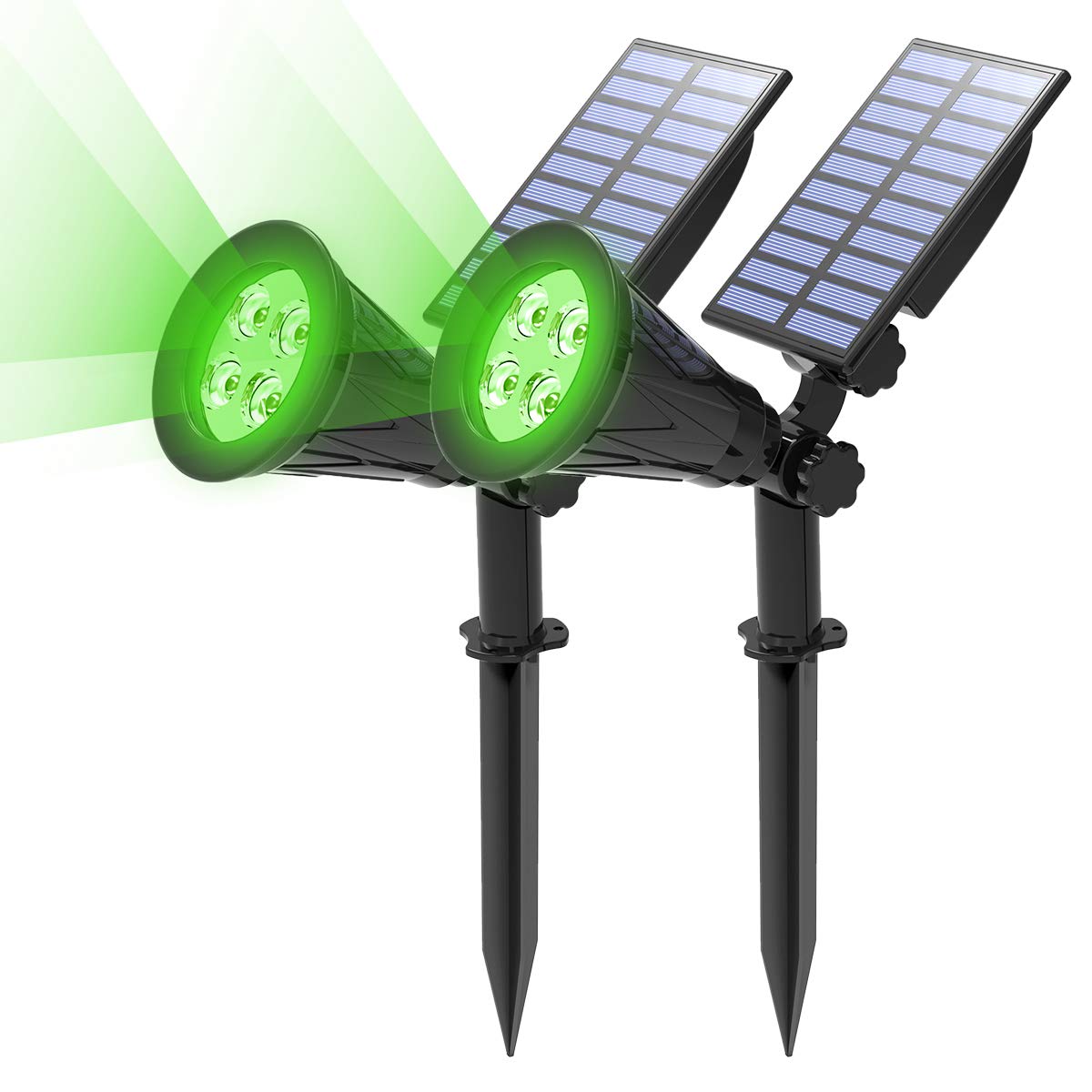 T-SUN Gartenstrahler Solar, 2 Stück 4 LED Garten Solarlampe Solarleuchten, Helle Garten-Licht, 2 Beleuchtungsmodi, Sicherheitsbeleuchtung,Großes Außenlicht für Rasen, Wege, Auffahrt, Terrasse (Grün)