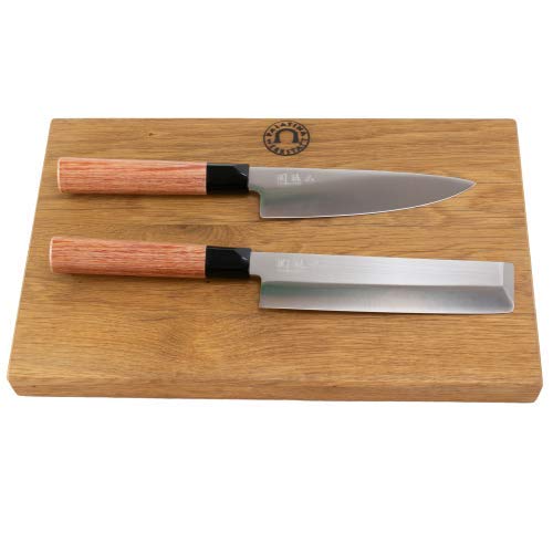 Kai Shun Seki Magoroku Redwood Messer-Set | 2 scharfe japanische Messer | + großes massives Schneidebrett aus Eiche, 35x21 cm | VK: 214,90 €