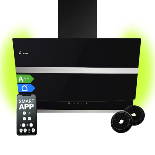 Dunstabzugshaube 80 cm | Wandhaube | kopffrei | schwarz | Glas | WiFi Smart App | RGBW-LED-Beleuchtung | Touch Bedienung | HERMES809HC