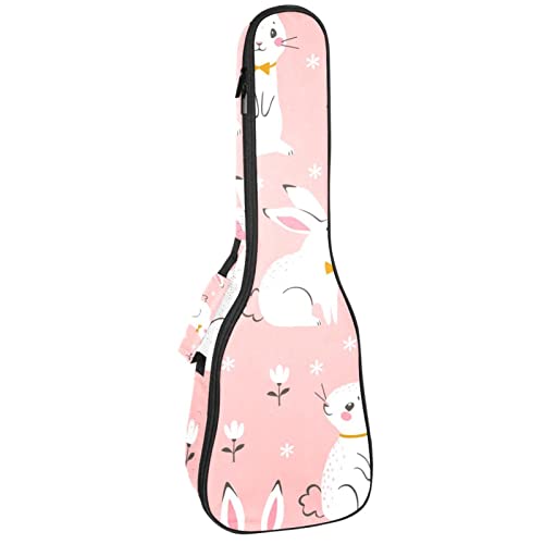 Ukulele-Koffer mit Cartoon-Motiv und weißem Kaninchen, Blumen, Pink mit verstellbarem Gurt, Ukulele-Abdeckung