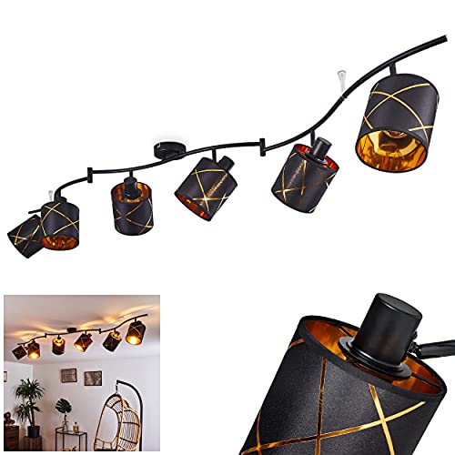 Deckenleuchte Opatija, 6-flammige Deckenlampe aus Metall in schwarz und kupferfarben, Modern Look Zimmerlampe mit verstellbaren Stoffschirmen, 6 x E27 max. 25 Watt, für LED Leuchtmittel geeignet