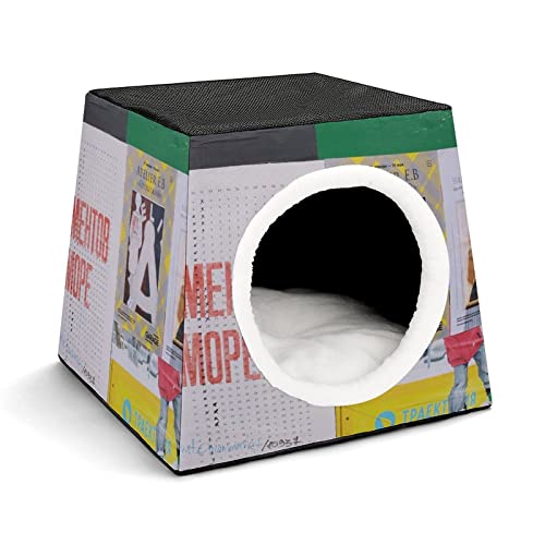 Bedruckte Katzenhöhle Katzenhaus Hundehütte Faltbar als Katzenbett Katzensofa für Katzen Kleintiere mit Abnehmbarem Kissen Magazin-Cover