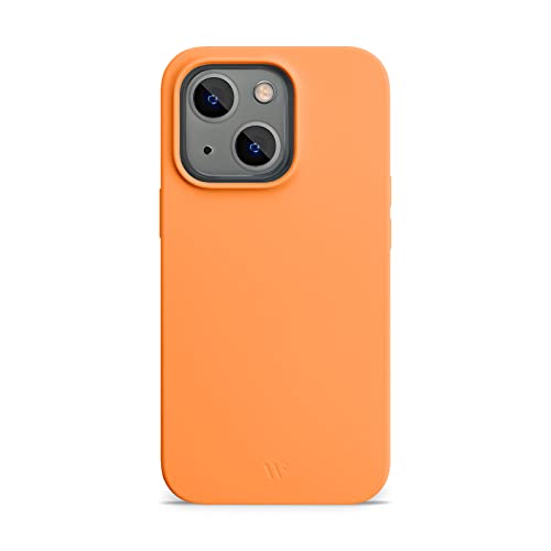 WIIUKA Hülle für iPhone 14 Plus, Softtouch Silikon, Recycelter Kunststoff, extra schlank - Silikonhülle, Premium Handyhülle, Case, Qi, Apricot Orange
