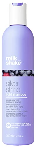 milk_shake® | silver shine light shampoo | Spezielles Shampoo für blondes oder graues Haar mit kalibrierter Wirkung | 300 ml | Anti-gelb Shampoo mit violetten Pigmenten