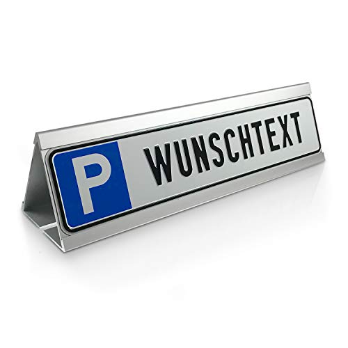 Betriebsausstattung24® Individuelles Parkplatzschild mit Wunschtext & Parkplatzbegrenzung | Parkstop | Aluminium | 52x11 cm