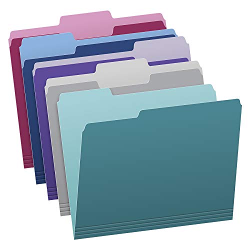 Pendaflex Zweifarbige Aktenordner, Briefgröße, verschiedene Farben (Blaugrün, Violett, Grau, Marineblau und Burgunderrot), 1/3-Cut Tabs, 5 Farben, 100/Box, (02315)