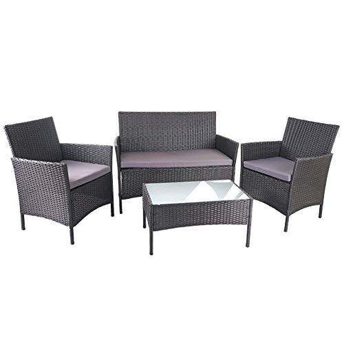 Mendler Poly-Rattan Garten-Garnitur HWC-D82, Sitzgruppe Lounge-Set - schwarz mit Kissen anthrazit