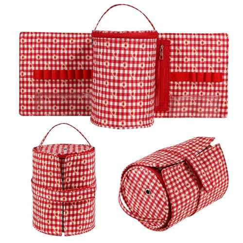 XUCHIL Kleine Garn-Aufbewahrungstasche, tragbare gestrickte Wolltaschen, Faltbare Cerchet-Haken-Taschen for Nähwerkzeuge, Zubehör, Geschenk, Strickwerkzeug-Aufbewahrungstasche (Color : Empty Bag-Red)