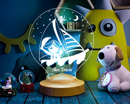 Sentidos Nachttischlampe Kinder Personalisierte Geschenke Led Lampe Wunschtext Schlummerlicht Farbwechsel Deko Lampe (Kleiner Pirat)