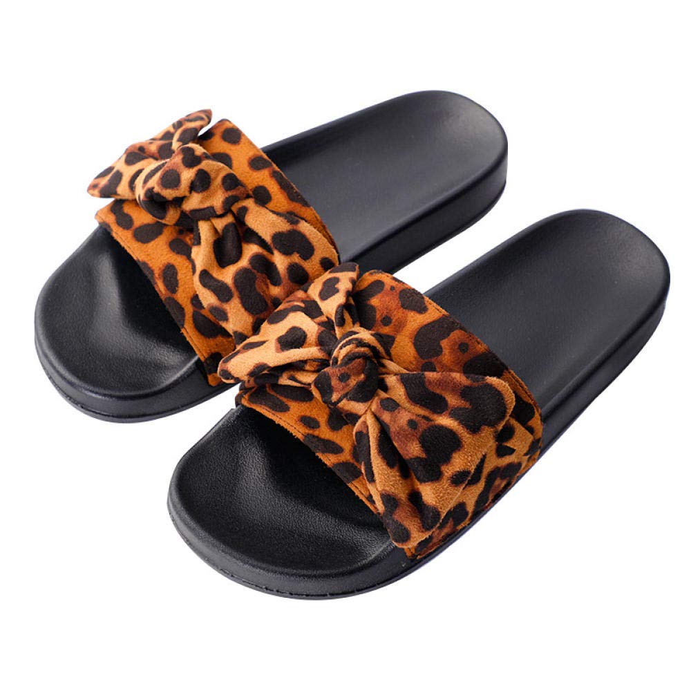 Cxypeng Plattform Pantoletten Flache Schuhe,Sommer Dicke Leoparden-Sandalen für Damen, rutschfeste, Abriebfeste Strandschuhe-Brown_40,Damen Plastik Schuhe Sandaeln