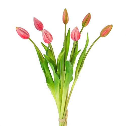 artplants.de Künstlicher Tulpenstrauß LONA, 7 Blüten, pink - grün, 45cm, Ø 20cm - Kunst Tulpen Strauß - Künstlicher Blumenstrauß