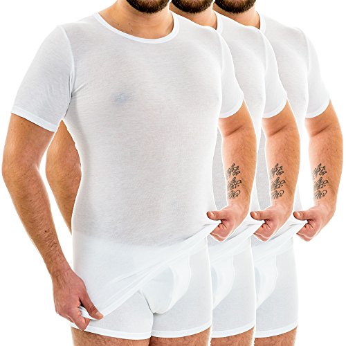 HERMKO 3847 3er Pack Herren extralanges Kurzarm Shirt (+10cm) aus 100% Bio-Baumwolle, Größe:D 10 = EU 4XL, Farbe:weiß