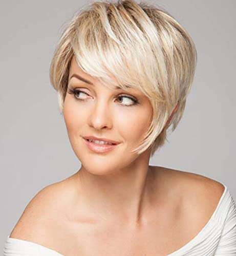 YLFC Frauen Kurze Perücken Synthetische Kurze Blonde Perücken Kurze Blonde Perücke Für Frauen Pixie-Schnitt-Haar-Perücken Für Frauen, Tägliches Leben + Perückenkappe